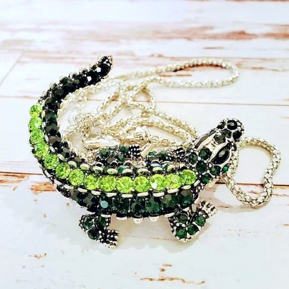 The Girl with Kaleidoscope Eyes Jewelry - Crystal Alligator Pendant Pin Combo